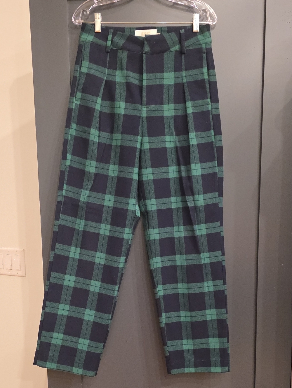 Melody Ehsani Navy & Green Plaid Tapered Pants